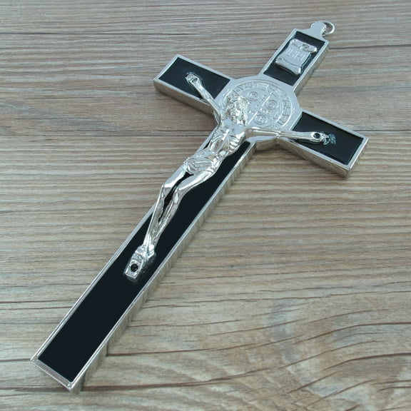 Saint Benedict Wall Crucifix with Black Colored Enamel 7.5"