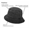 thumbnail image 3 of Bucket Hat, Wide Brim Washed Denim Cotton Outdoor Sun Hat Flat Top Cap for Fishing Hiking Beach Sports Black, 3 of 6