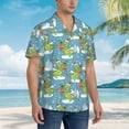 thumbnail image 2 of Lsque Dino Christmas Adventure Snowy Blue pattern Hawaiian Shirt for Men, Unisex Summer Beach Casual Short Sleeve Button Down Shirts-Medium, 2 of 9