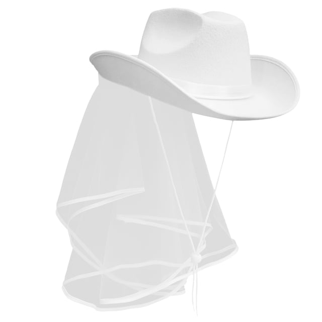 Phenofice White Cowgirl Hat with Veil Lightweight Gauze Hat Perfect for Bride and Party Use