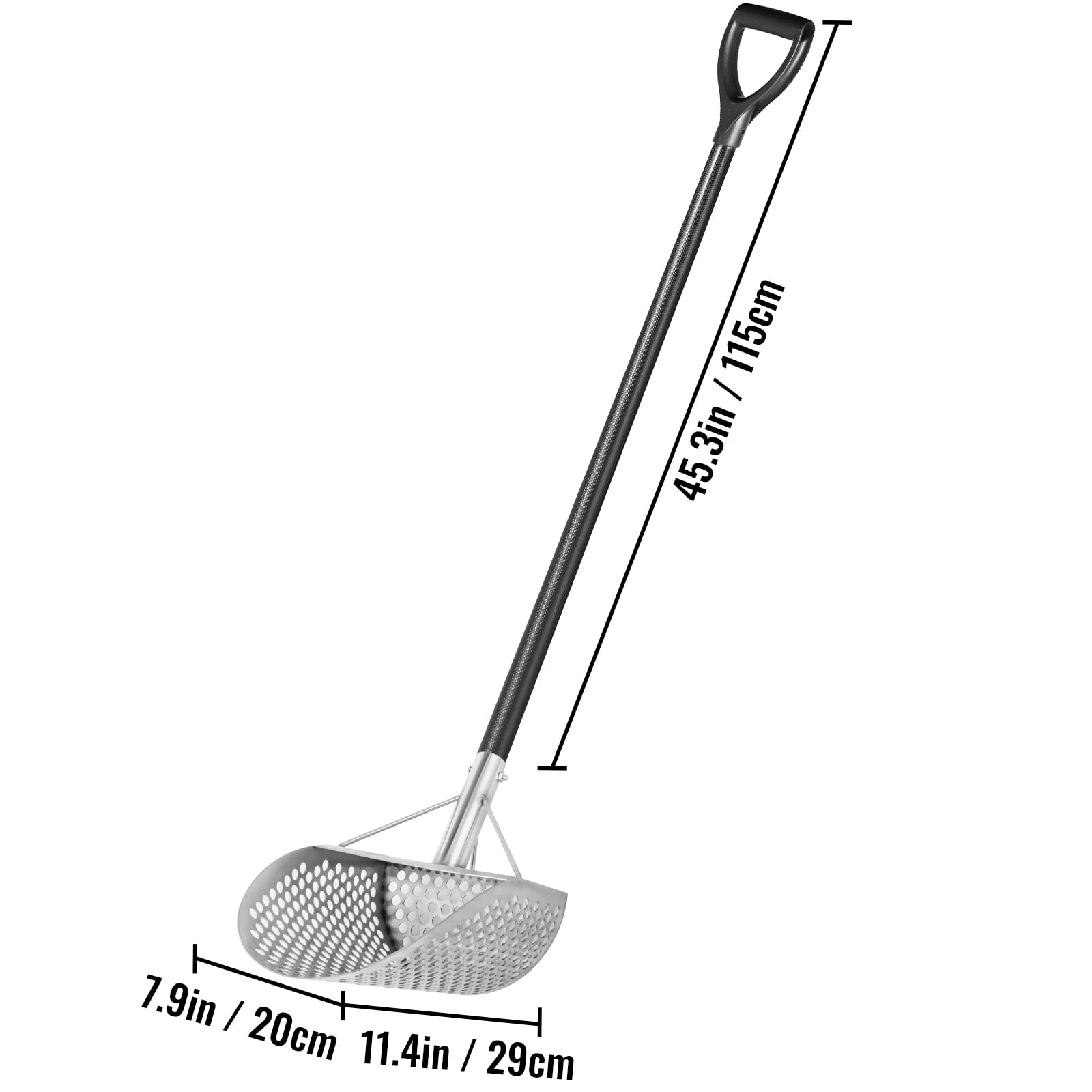 VEVOR Metal Detector Sand Scoop, Stainless Steel Metal Detecting Beach Scoop Scoops, 10 MM Hole Beach Metal Detector Scoop Shovel, with Carbon Fiber Handle Pole, for Metal Detecting Treasure Hunting