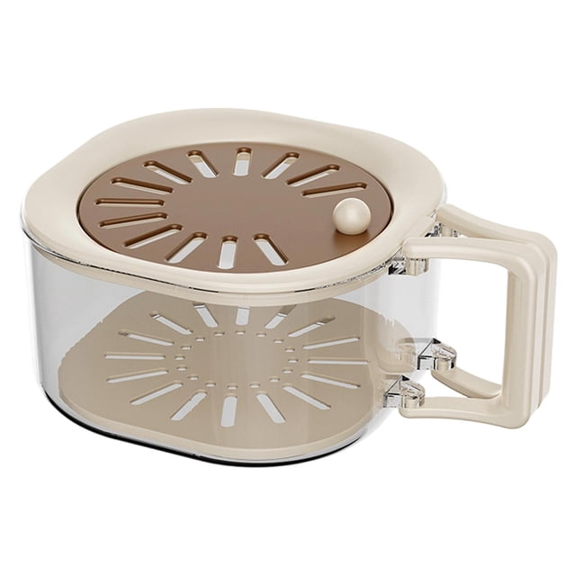 Cesta de drenaje plegable con tapa, escurridor de frutas extraíble, colador, contenedor Color café