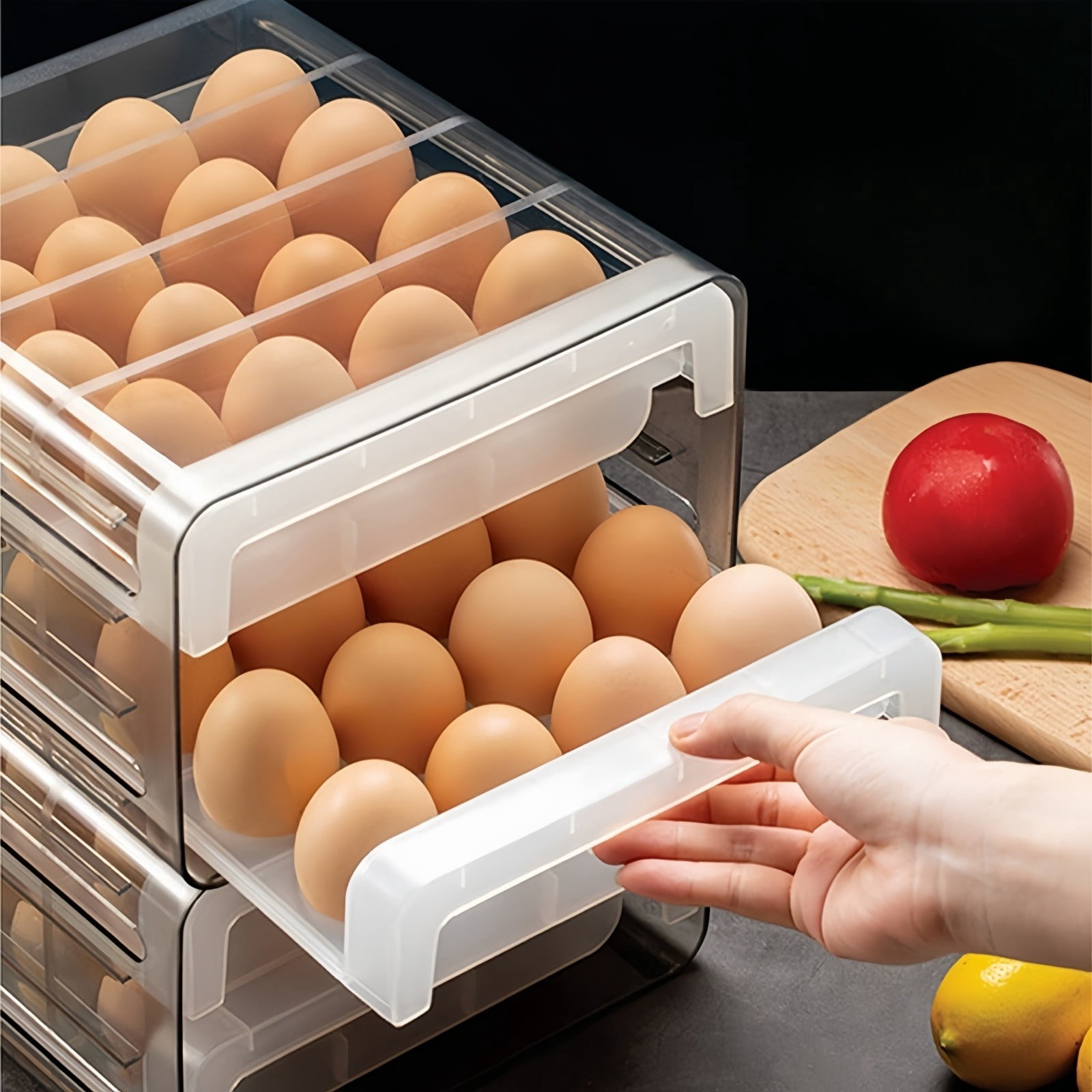 Large Capacity Egg Storage Solution for Refrigerator | Double Layer Egg with Lid and Seal | ABS Drawer-Style Fresh Keeping for Kitchen Organization