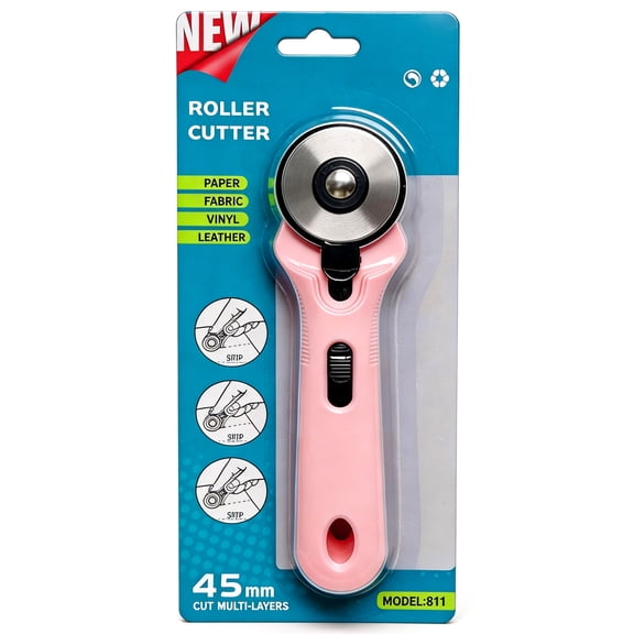 cisilov Rotary Cutter 45mm, Fabric Cutter with Safety Lock for Sewing & Quilting, Pink