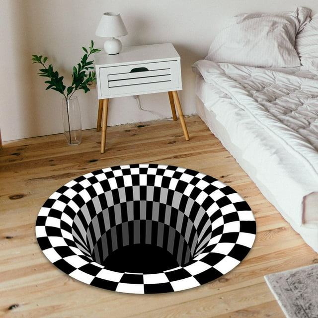 Alfombra de moderna en 3D Felpudo Alfombra de piso Área de poliéster Comedor Alfombra Antideslizante forma forma forma para io Decoración para el 80cm Yotijar alfombra blanca negra
