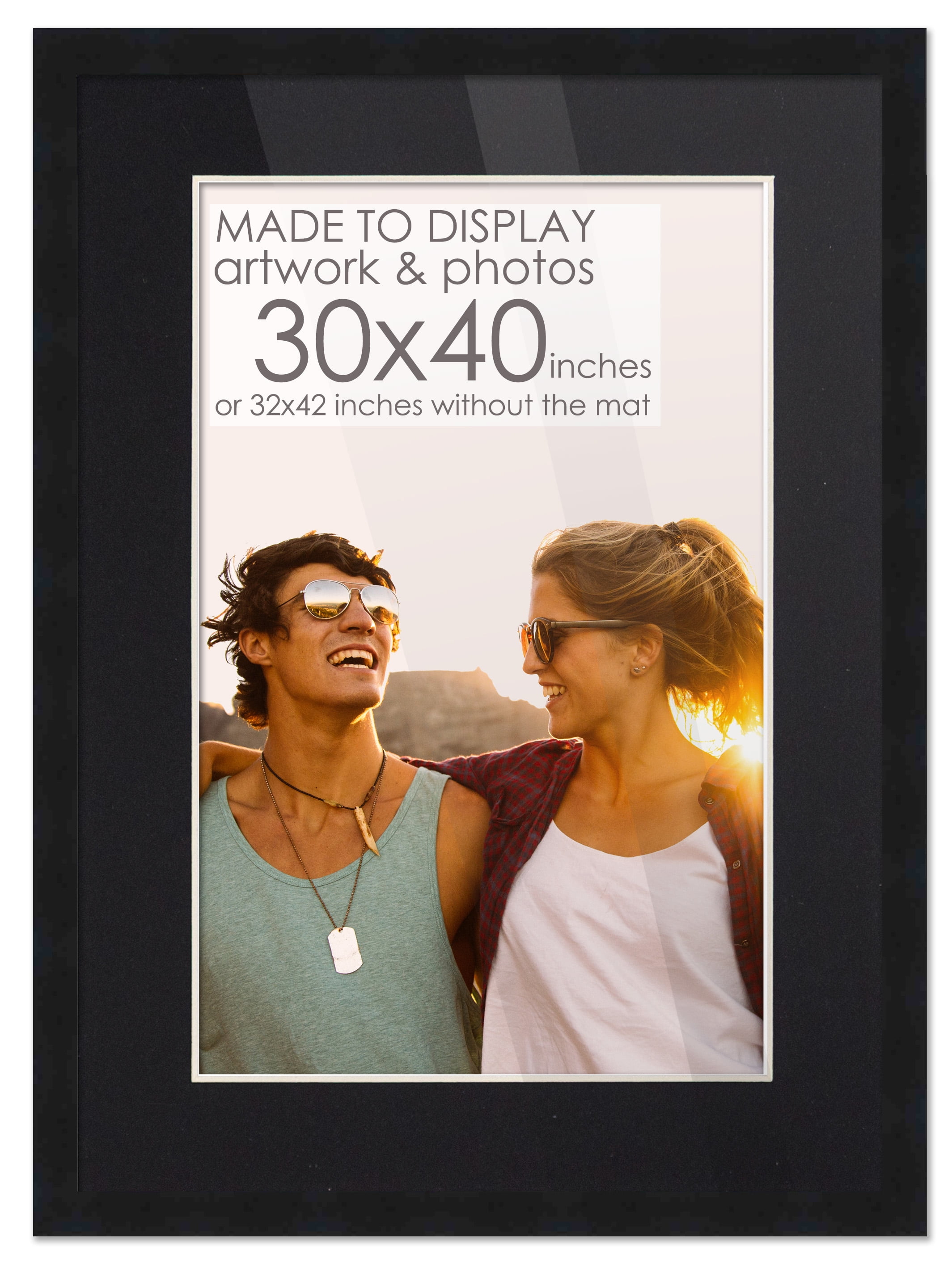 32x42 Black Picture Frame with 29.5x39.5 Black Mat Opening for 30x40