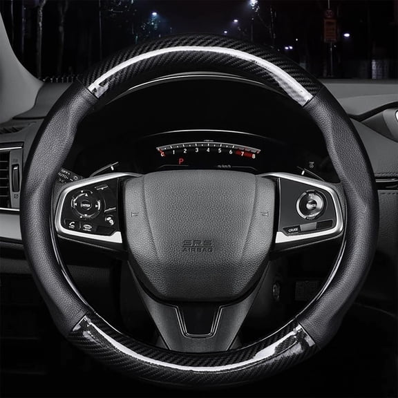 Carbon Fiber Leather Steering Wheel Cover Black 15 inches Car Accessories - Anti-slip & Breathable