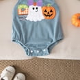 thumbnail image 4 of Pandaie Newborn Infant Baby Corduroy Clothes Outfits Pumpkin Spooky Print Romper Boys Girls Suspenders Jumpsuit for Festival Blue,3-6 Months, 4 of 6