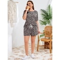 thumbnail image 4 of SHOWMALL Cute Plus Size Outfits Women's Summer Two Piece Shorts Set Trendy Loungewear Fancy Peachy Leopard Print 3X, 4 of 7