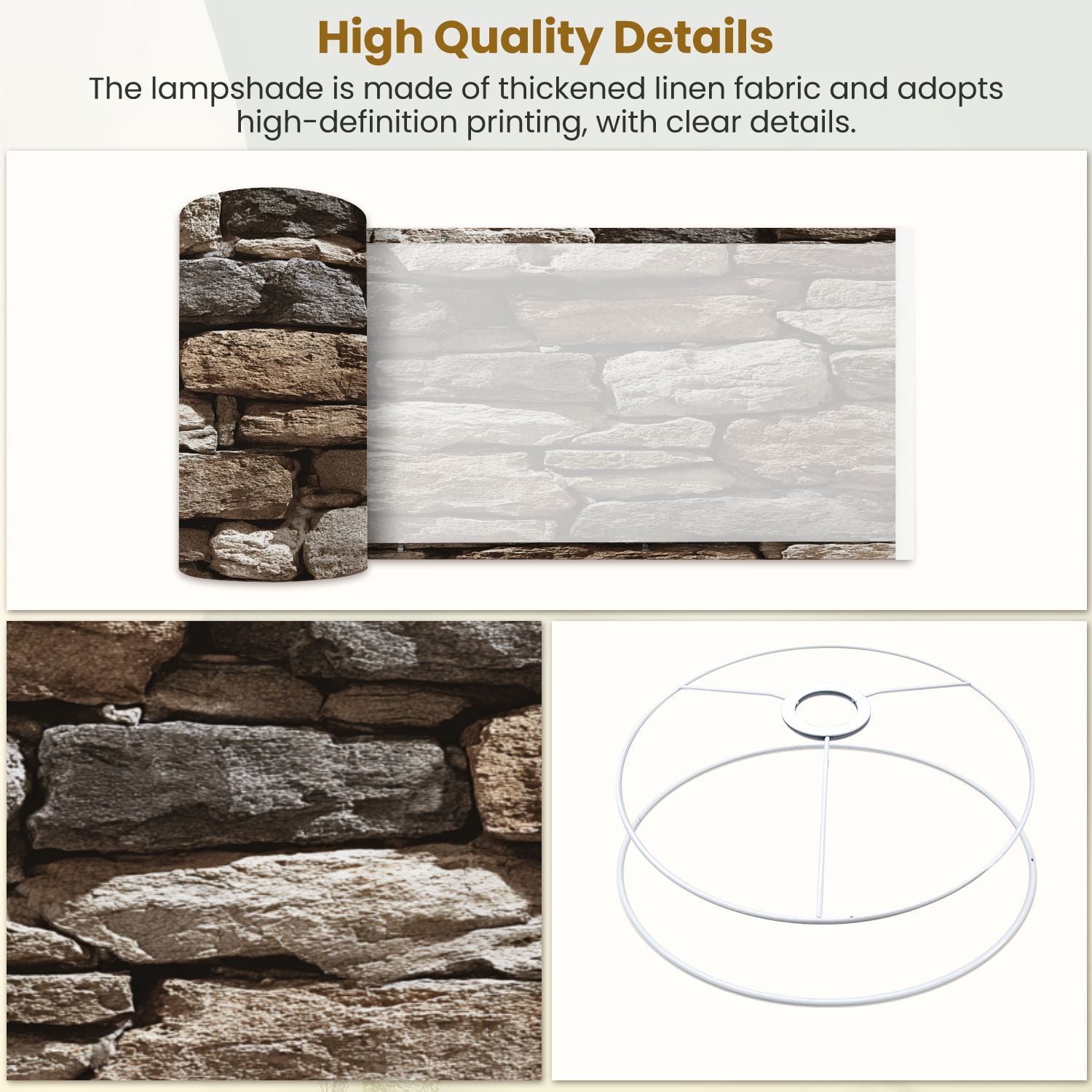 Linen Drum Lampshades Natural Stone Wall Texture Neutral Earth Tones 13"x13"x10" Light Shade for Table Lamps Floor Lamps Drum Lamp Shades Lampshade Replacement Assembly Required
