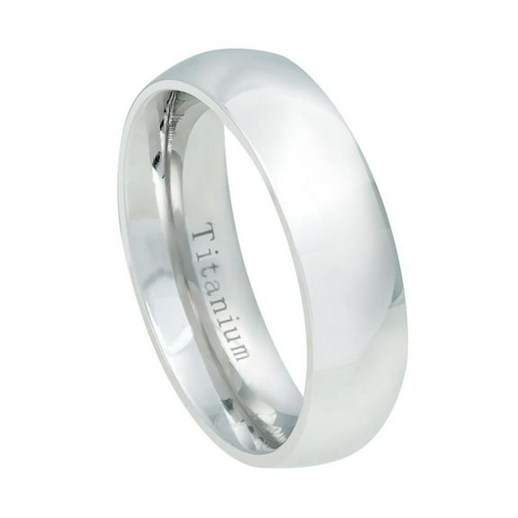 6mm White Titanium High Polish Classic Domed Wedding Band Ring For Men Or Ladies