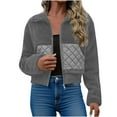 thumbnail image 2 of Otntypg Women Winter Warm Fuzzy Fleece Cropped Jacket Full Zip up Sherpa Long Sleeve Lapel Collared Outwear Short Jackets Coat with Pockets Dark Gray XXL, 2 of 8