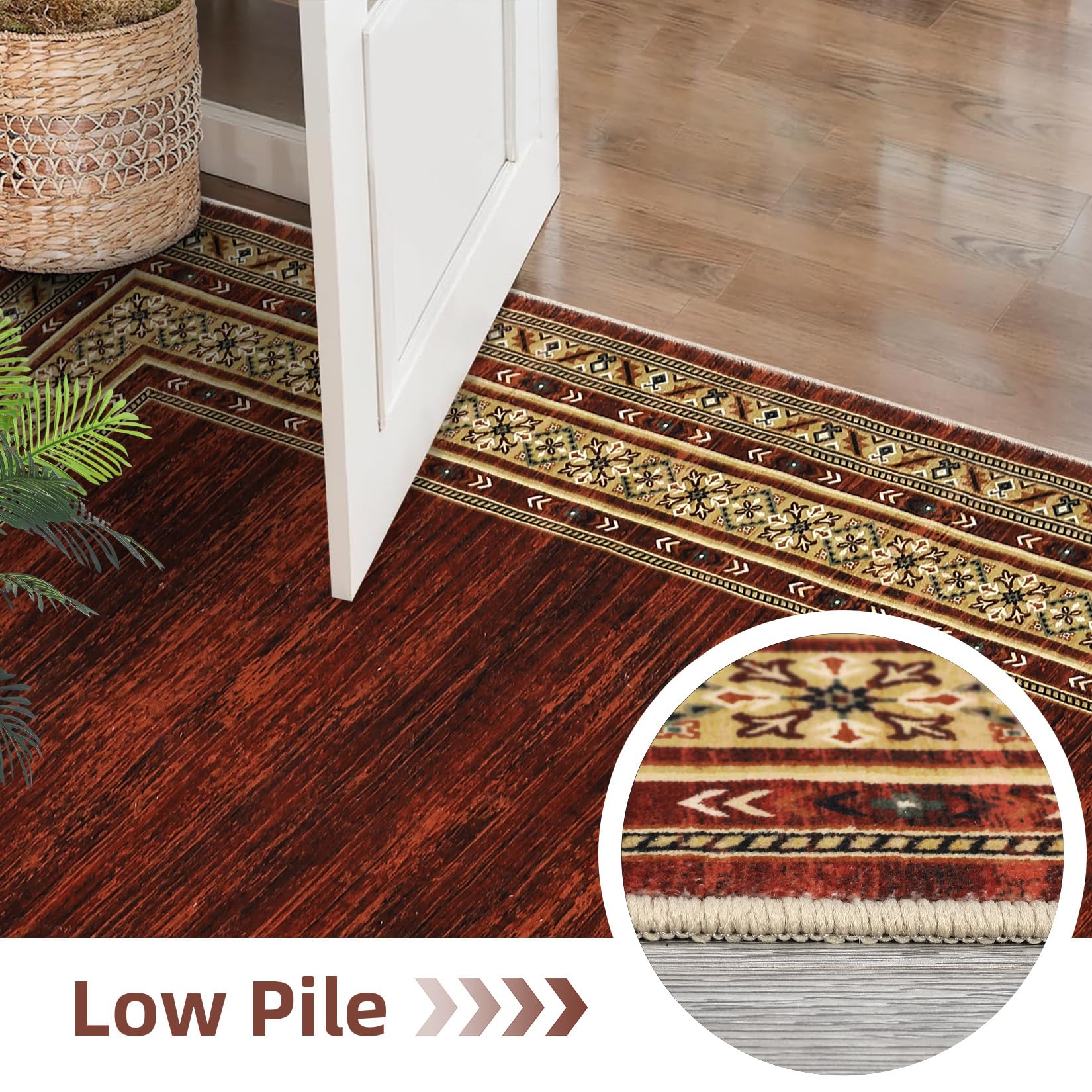 Washable 2x6 Hallway Runner Rugs, Soft Non Slip Kitchen Rug Carpet, Indoor Modern Geometric Rugs, Low Pile Throw Runner for Laundry Entryway Bathroom, Red