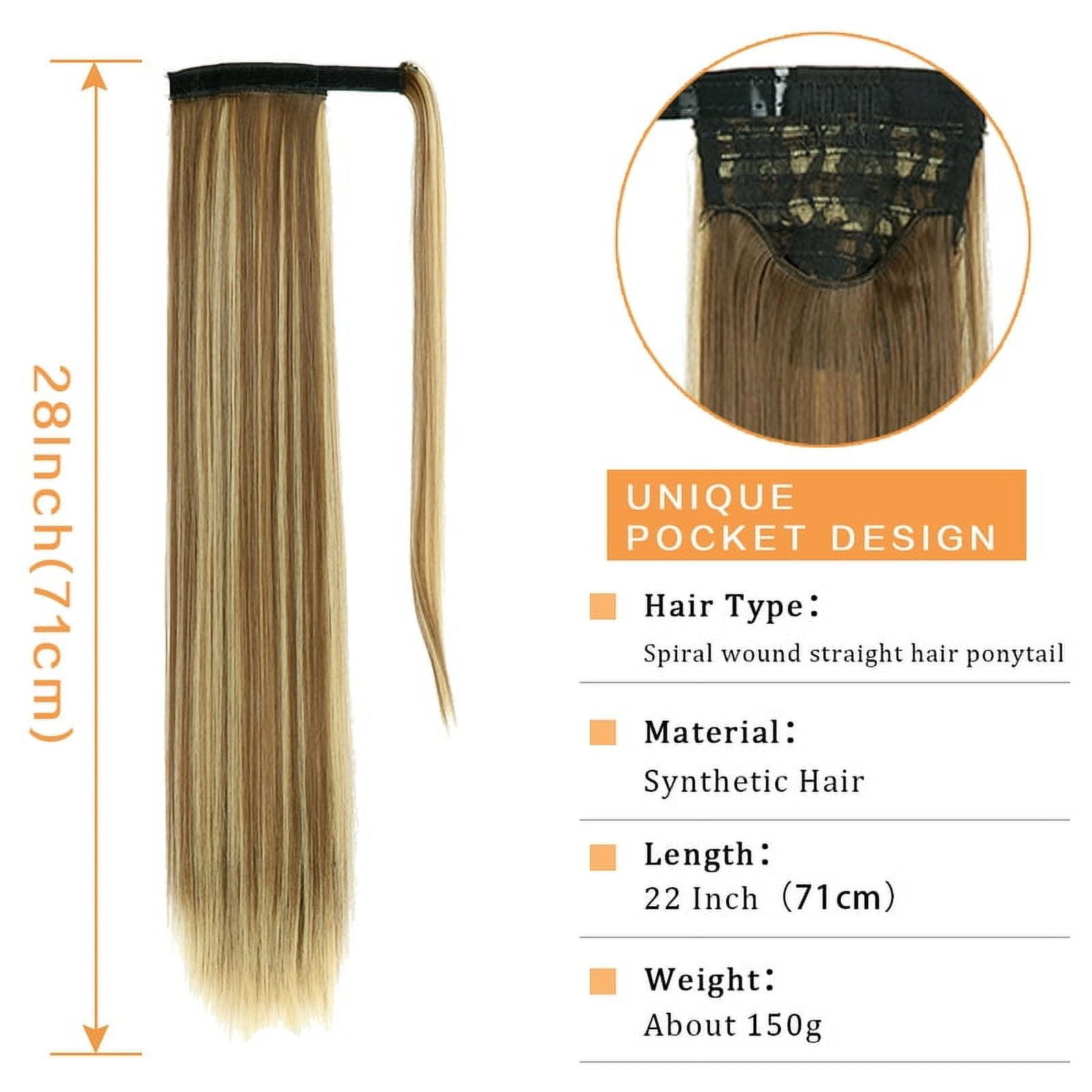 28 Inch Ponytail Extension, Long Straight Wrap Around Clip in Ponytail Hair Extensions Synthetic Soft Fake Pony Tail Hairpieces
