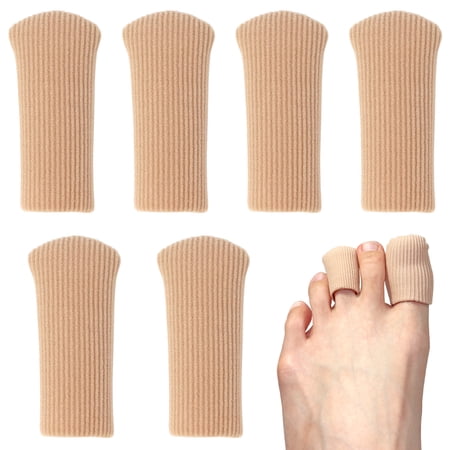 Toe Caps Closed Toe & Finger Fabric Sleeve Protectors with Gel Lining to Prevent Corn, Callus, Blister, Ingrown Toenail, Bunion, Hammer Toe (6 Pack, Medium)