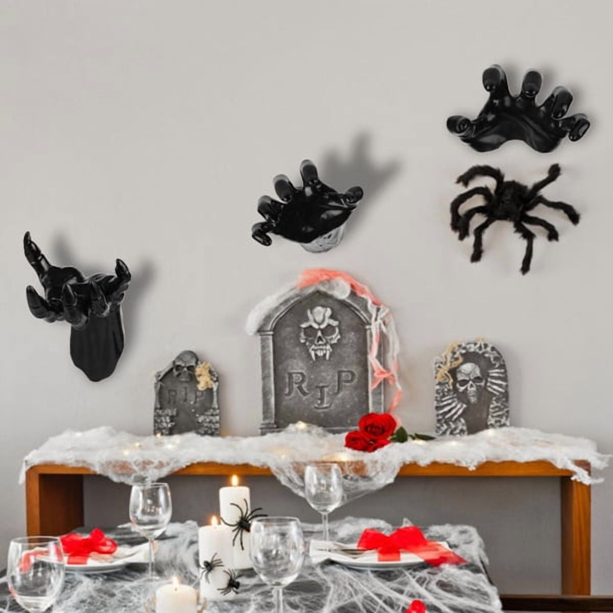 3-Pack Halloween Creepy Reaching Hands Decor, Devil/Normal/Half Hand with Lighted Candles, PVC Material, Wall Hanger Function for Party/Home