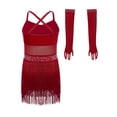 thumbnail image 4 of JanJean Girls Kids 2 Piece Latin Cha Cha Dance Outfit Shiny Rhinestones Fringe Dress Outfit Performance Dress Burgundy 6, 4 of 7