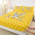 thumbnail image 3 of Feelyou Yellow Bowknot Bunnies Twin Sheet Sets for Kids, Kawaii Easter Rabbit Twin Fitted Sheet, Fashion Polkadots Flat Sheet, Microfiber Bedroom Decor, 3 Pieces, 3 of 7