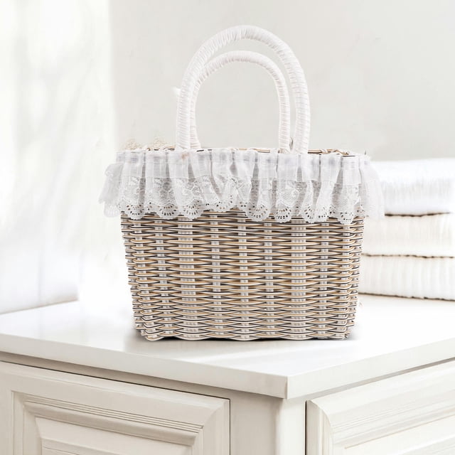 unbranded Cesta Organizadora De Plástico Con Asa Y Encaje Para Ideal Para Mantener Orden Y Ventilación