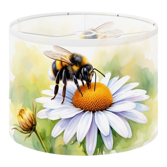 Linen Drum Lampshades Bee Daisy Flower Yellow Watercolor Spring Decor Botanical 13"x13"x10" Light Shade for Table Lamps Floor Lamp Shades Lampshade Replacement Assembly Required