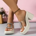thumbnail image 5 of Xfvqtps Slide Sandals Women Chunky Block High Heels Flatform Transparent Strap Rhinestone Decor Colorful Open Toe Non Slip Beach Summer Heeled Sandal for Womens White, 5 of 6