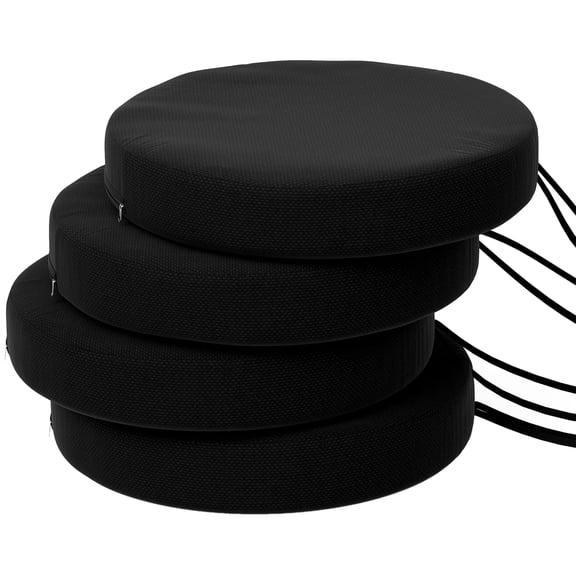 Homiyad Patio Chair Cushions Set of 4 Round Seat Cushions for Dining Bistro Chairs Machine Washable, 15" x 15" x 3", Black