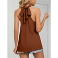 thumbnail image 2 of Gustave Womens Sleeveless Tie Halter Tops Summer High Neck Tank Tops Casual Elegant Vest Shirts Blouses "Caramel, L", 2 of 6