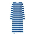 thumbnail image 5 of Women's Long Nightgown Nighties Stripes Nightdress Nightshirts Long Sleeve Soft Cotton Sleep Dress Home Wear Pajamas Blue XXXXL, 5 of 6