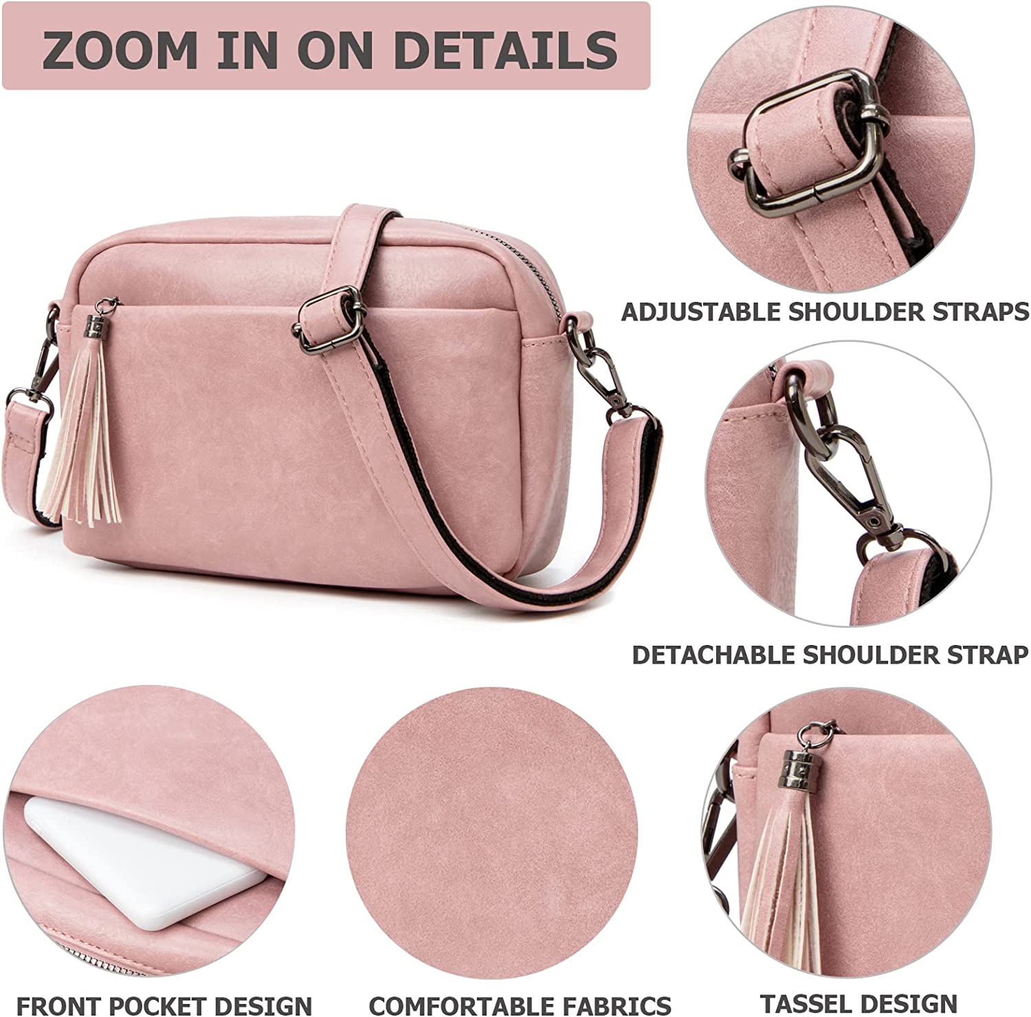 Lightweight Medium Crossbody Bag for Women, Camera Shoulder Purses Pocketbooks with Tassel and Triple Zipper Pocket