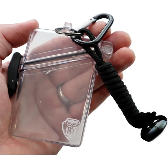 Waterproof ID Badge Holder with Lanyard & Clip - Money Holder for Swimming, Beach or Cruise - Clear Hard Plastic Water Proof Case for Key, Credit Cards & Travel by Specialist ID (Clear)