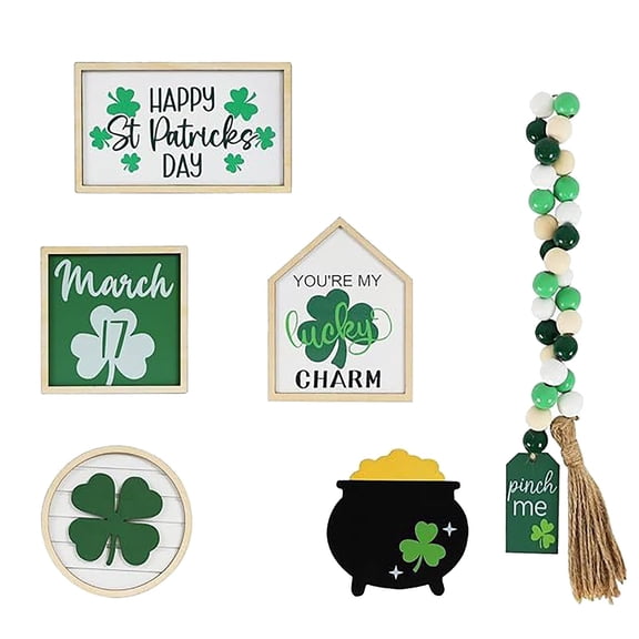 JHEHF St. Patrick'S Day Tiered Tray Decorations 6PCS Green Wooden Signs Irish Decor Centerpiece for Home Tabletop Shelf Party Supplies