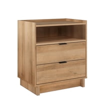 Prepac Simply Modern Nightstand Bedside Table, Natural Oak Nightstand for Bedroom, End Table with 2 Drawers and Open Shelf 23.75" W x 26.75" H x 16" D, ODNR-1802-1