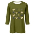 thumbnail image 3 of Jinhomg Womens Casual 3/4 Sleeve Pullovers Cute Heart Printed Crew Neck Tees Lightweight Comfy Tunic Tops Fall Lightweight Dressy Going Out Wear Army Green S, 3 of 4