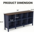 thumbnail image 2 of 8-Cube Bookcase, Farmhouse Wooden Bookshelf Low Storage Organizer, 59" Horizontal White Console with Legs, Hallway Book Case for Entryway, Display Cabinet for Living Room (Navy Blue, 8-Cube), 2 of 18