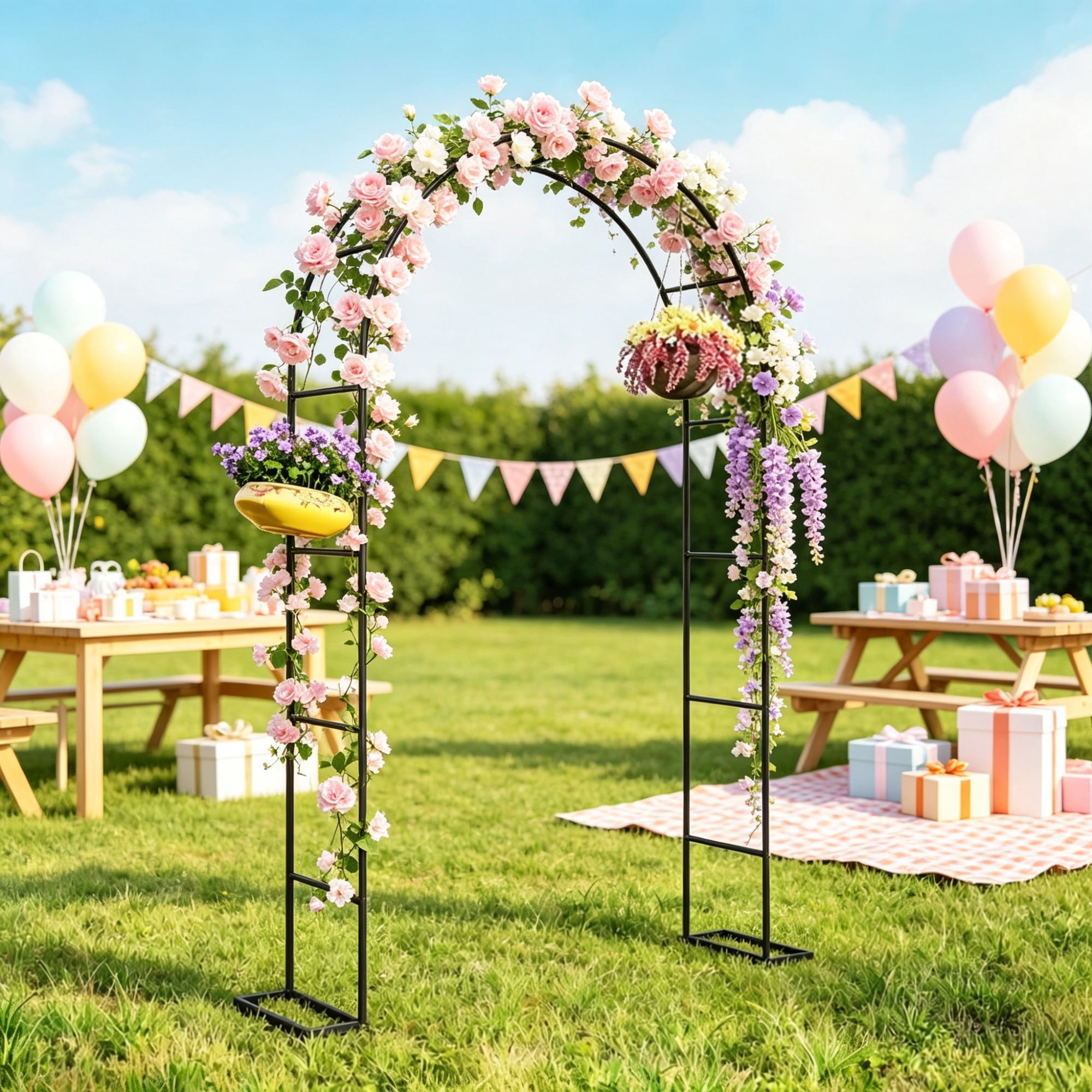Garden Arch with Large Base for Climbing Plants and Weddings