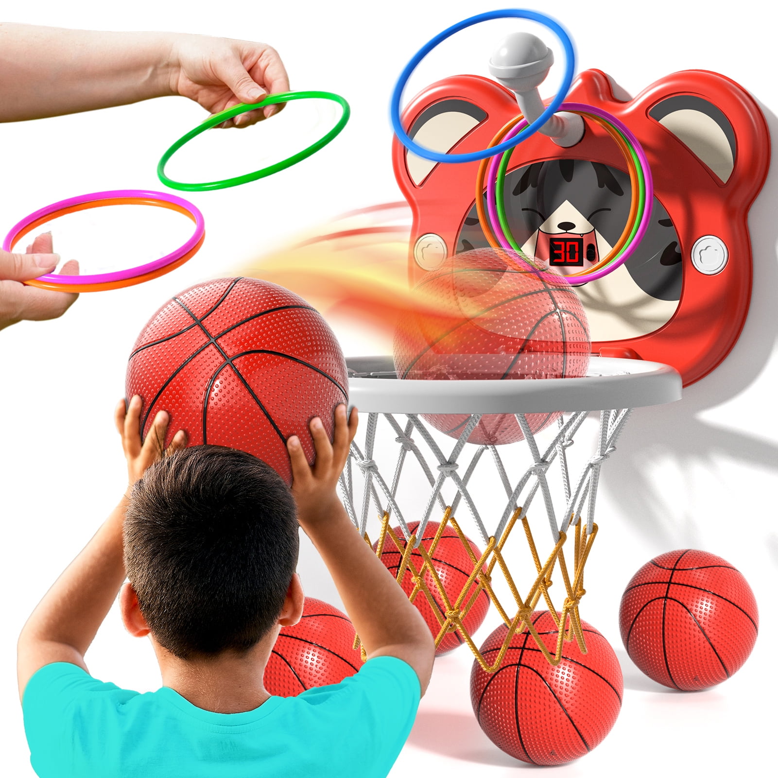 iHaHa Indoor Over Door Basketball Hoop with 4 Basketballs, Pump, Scoreboard, for Kids 3-6 Years Old