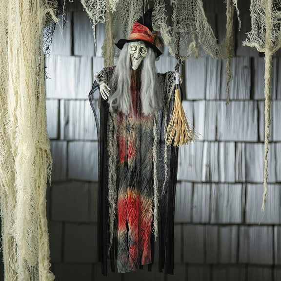 27 1/2" Hanging Witch with Hat & Broom Halloween Decoration
