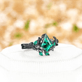 thumbnail image 2 of Unique Kite Cut Emerald Engagement Ring Set in 14K Black Gold Vermeil- Leaf Nature Inspired Ring- May Birthstone, 2 of 6