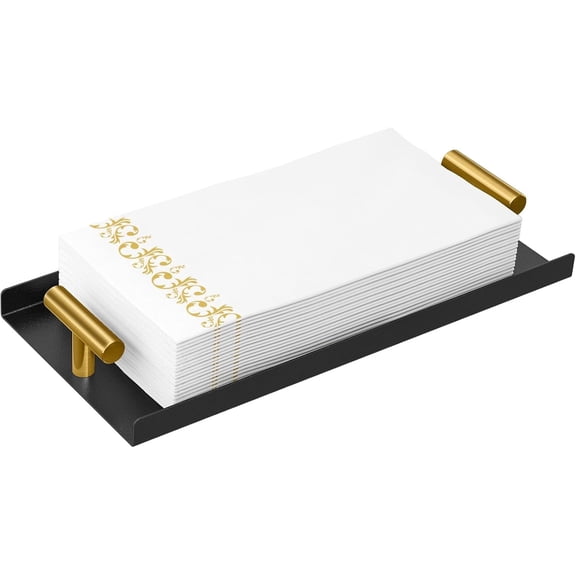 Napkin Holder for Bathroom, Guest Towel Holder Tray for Bathroom, Black Guest Napkin Holders with Golden T-Handle, Disposable Hand Towel Tray for Guest Room, Table, Kitchen