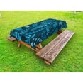 thumbnail image 1 of Indigo Outdoor Tablecloth, Dark Green Backdrop Floral Swirl Leaves Branches Details Image, Decorative Washable Fabric Picnic Table Cloth, 58 X 84 Inches,Turquoise Pale Blue and White, by Ambesonne, 1 of 2