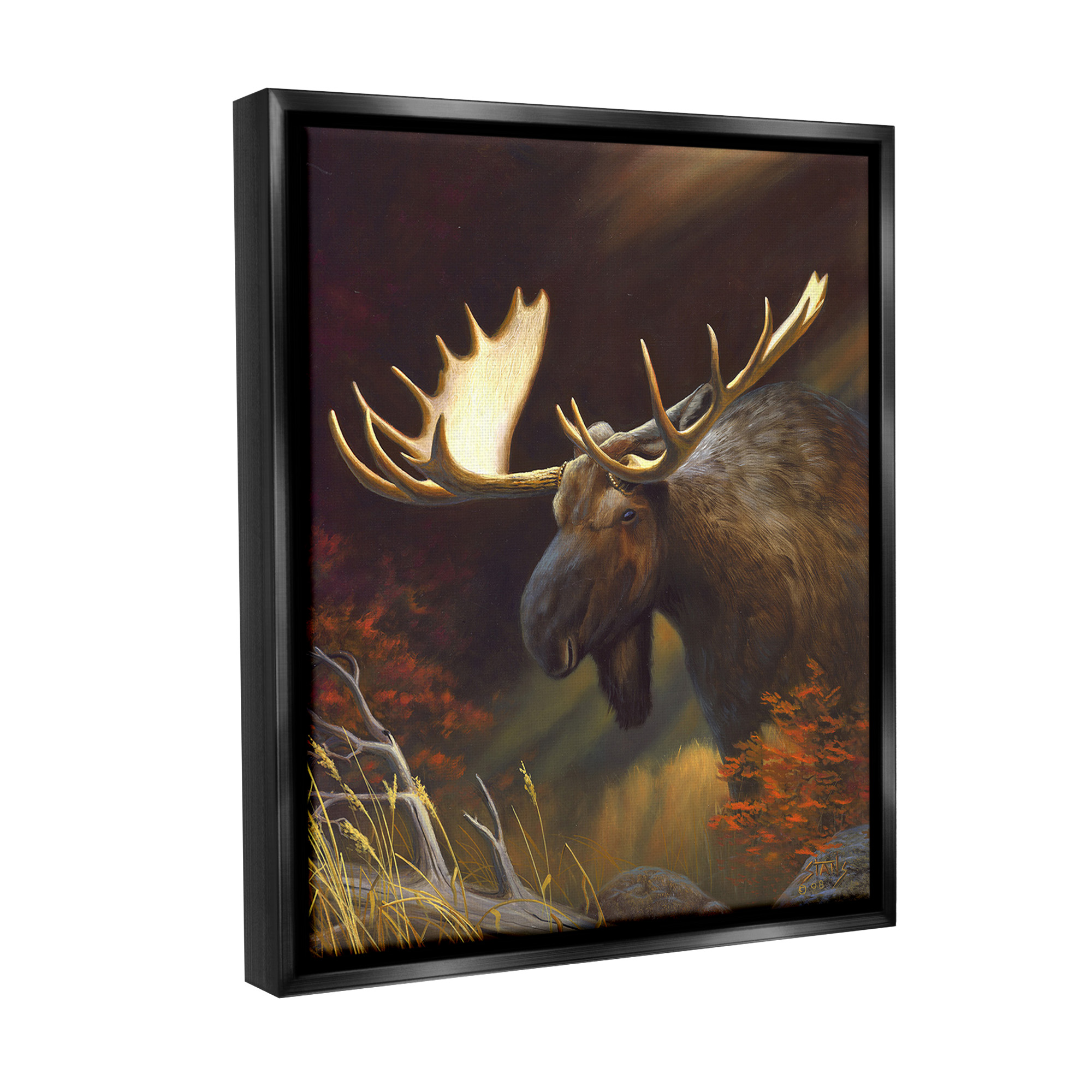 Stupell Industries Woodland Moose Portrait Animals & Insects Painting Black Floater Framed Canvas Art Print Wall Art, 17 x 21
