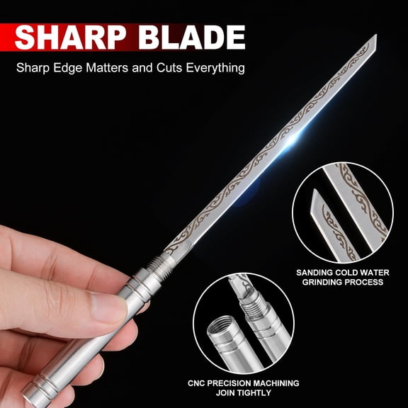 Survival Tactical Knife – Stainless Steel CNC-Folded Knife with All-Metal Solid Handle | Multi-Function Camping & Fishing Knife for Cutting Branches, Rope, Paper, 18.8cm (7.4in) Silver Grey
