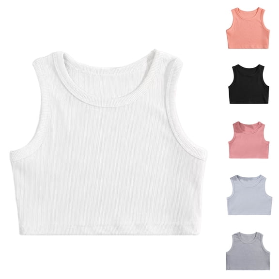 Gaexia Girls Cropped Tank Top Fashion Athletic Sleeveless Casual Shirt Kids Youth Teenage Summer Sports Girls Fashion (Light Gray,6-7 Years)