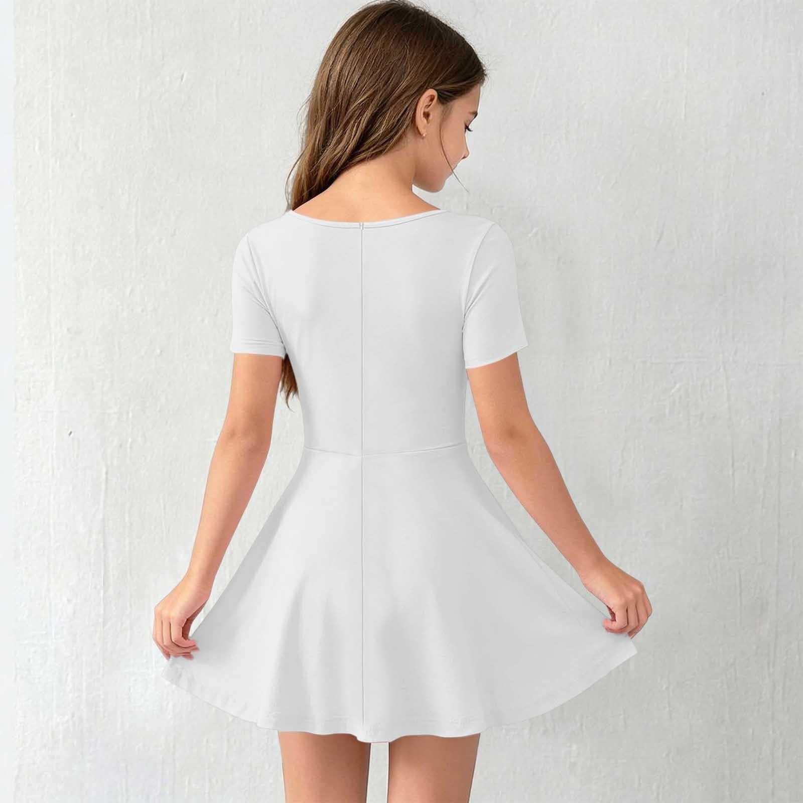 ATOGUTA Athletic Dress for Girls White Ruffle Summer Dresses Cute Birthday Party Princess Sundress 5T-15
