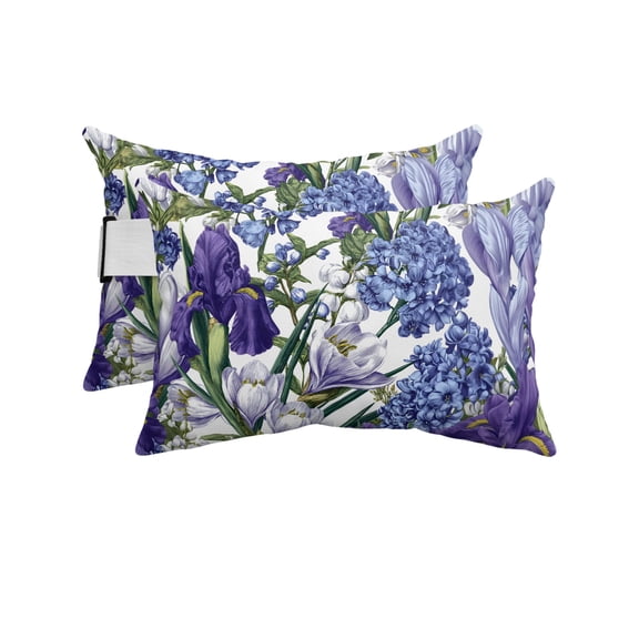 Pack of 2 Outdoor Lumbar Pillow Covers 12x20 Inch, Spring Flowers Waterproof Throw Pillow Covers Set, Purple Hydrangea Orchid Floral Country Decorative Cushion Cases for Patio Porch Car