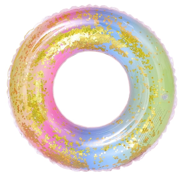Inflatable Rainbow Swim Ring Thickened Underarm Floating Tube 24 Inch Water Fun Pool Float for Summer Beach Parties and Outdoor Lake Relaxation