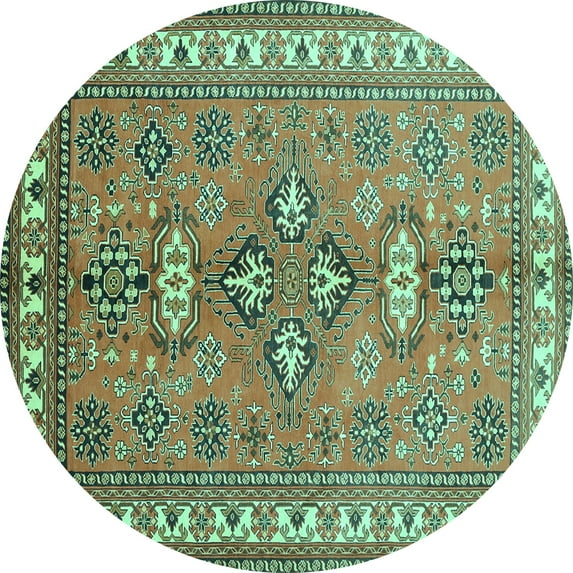 Ahgly Company Machine Washable Indoor Round Persian Turquoise Blue Traditional Area Rugs, 3' Round