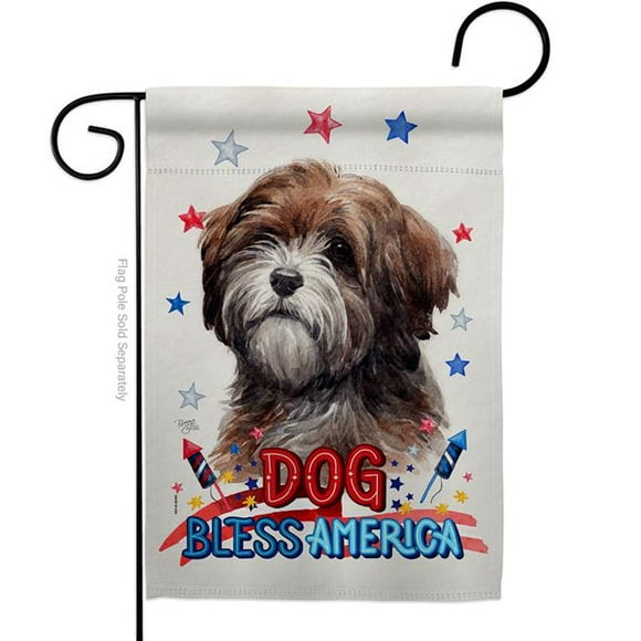 Breeze Decor G120193-BO Patriotic Brown Tibetan Terrier Animals Dog 13 x 18.5 in. Double-Sided Decorative Vertical Garden Flags for House Decoration Banner Yard Gift