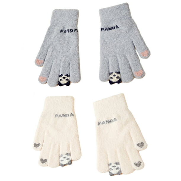 2 pares de guantes de invierno cálidos para mujer con pantalla táctil, guantes térmicos de punto con forro polar de lana para clima frío
