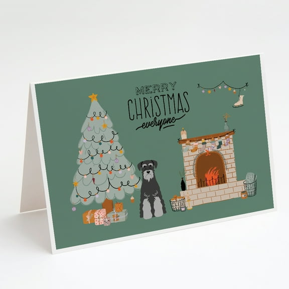 Black Grey Standard Schnauzer Christmas Everyone Greeting Cards and Envelopes Pack of 8